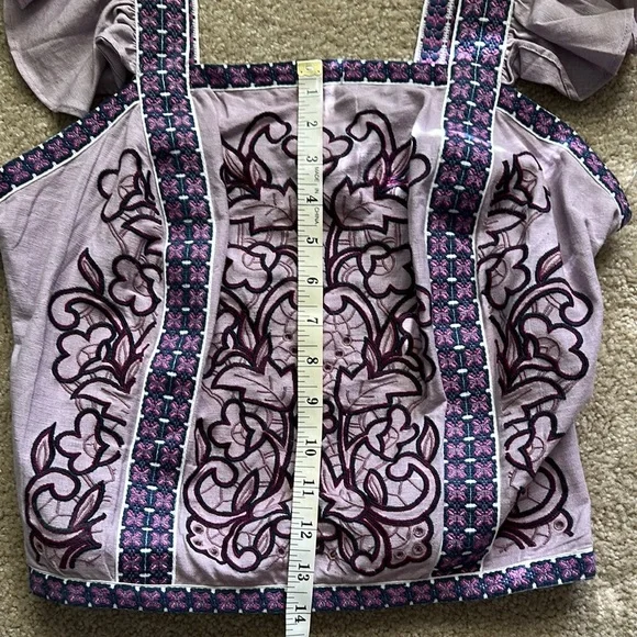 Anthropologie Lavender Embroidered Ruffle-Sleeve Top - Picture 9 of 9